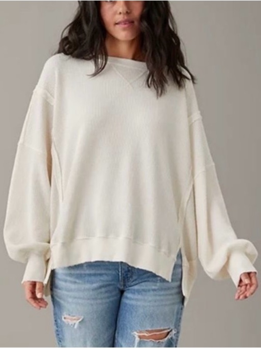 American Eagle XL Oversized Sweatshirt Cream Balloon Sleeve
